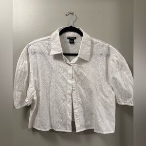 White Eyelet Cottagecore Button-down Puff-sleeve Spring Cropped Blouse Bolero